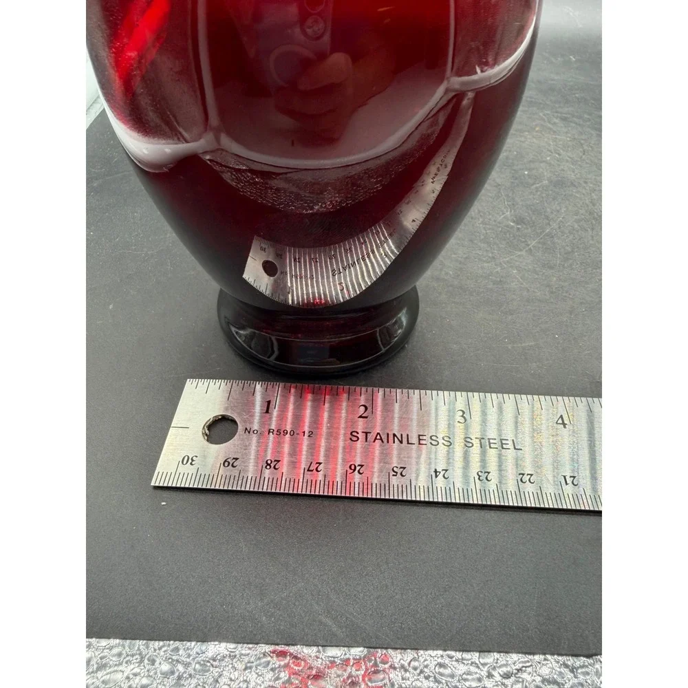 Vintage Ruby Red Glass Vase Paneled Pedestal Base Crimson Flower Bud Vase 6.25in